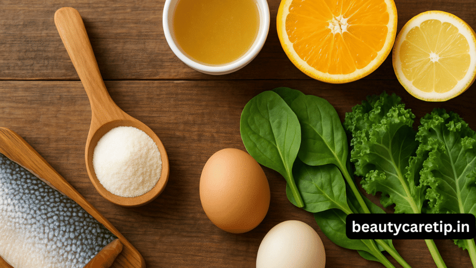 Natural collagen peptide powder with foods for boosting collagen